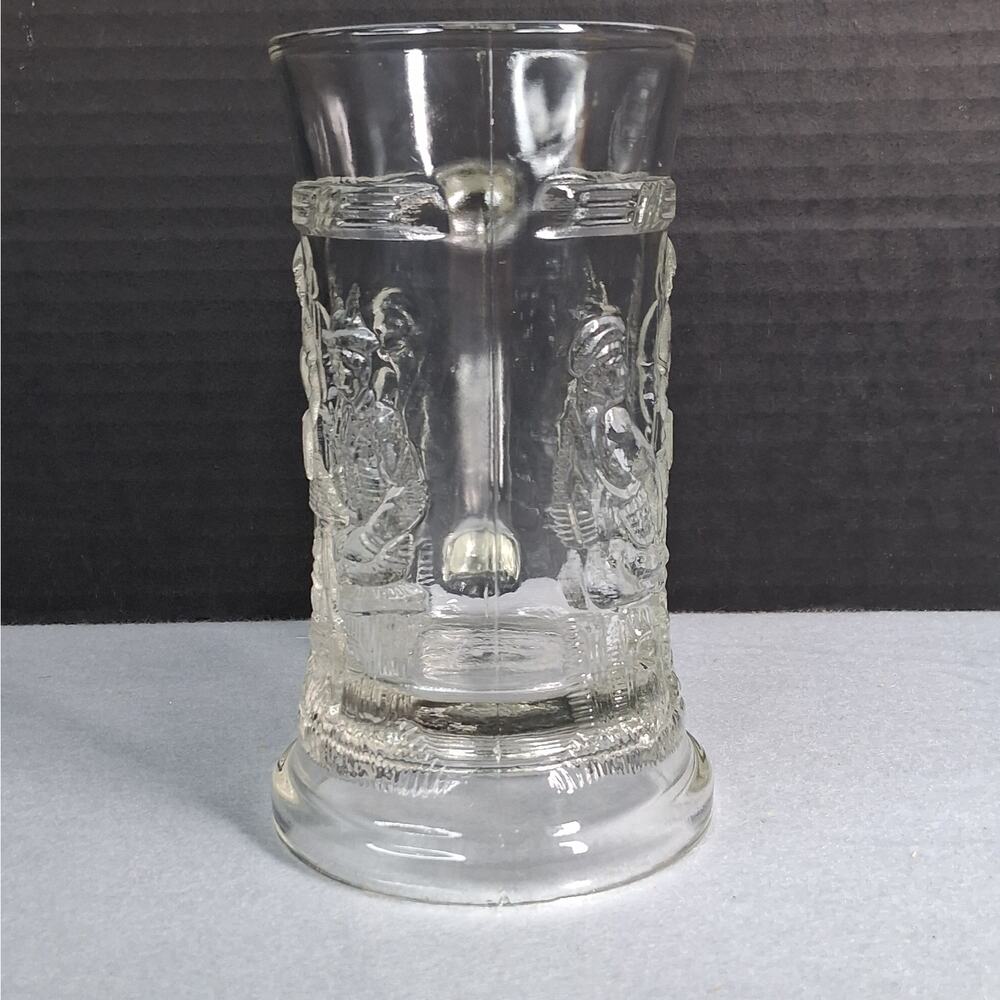 Indiana Glass Tiara Tavern Beer Stein Glass w/ Handle Relief Bar Scene Clear VTG - Picture 4 of 7